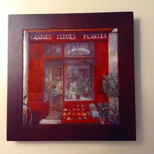 Picture or Trivet For Hot Pots Pans French Flower Shop Scene Can Be Hung Up